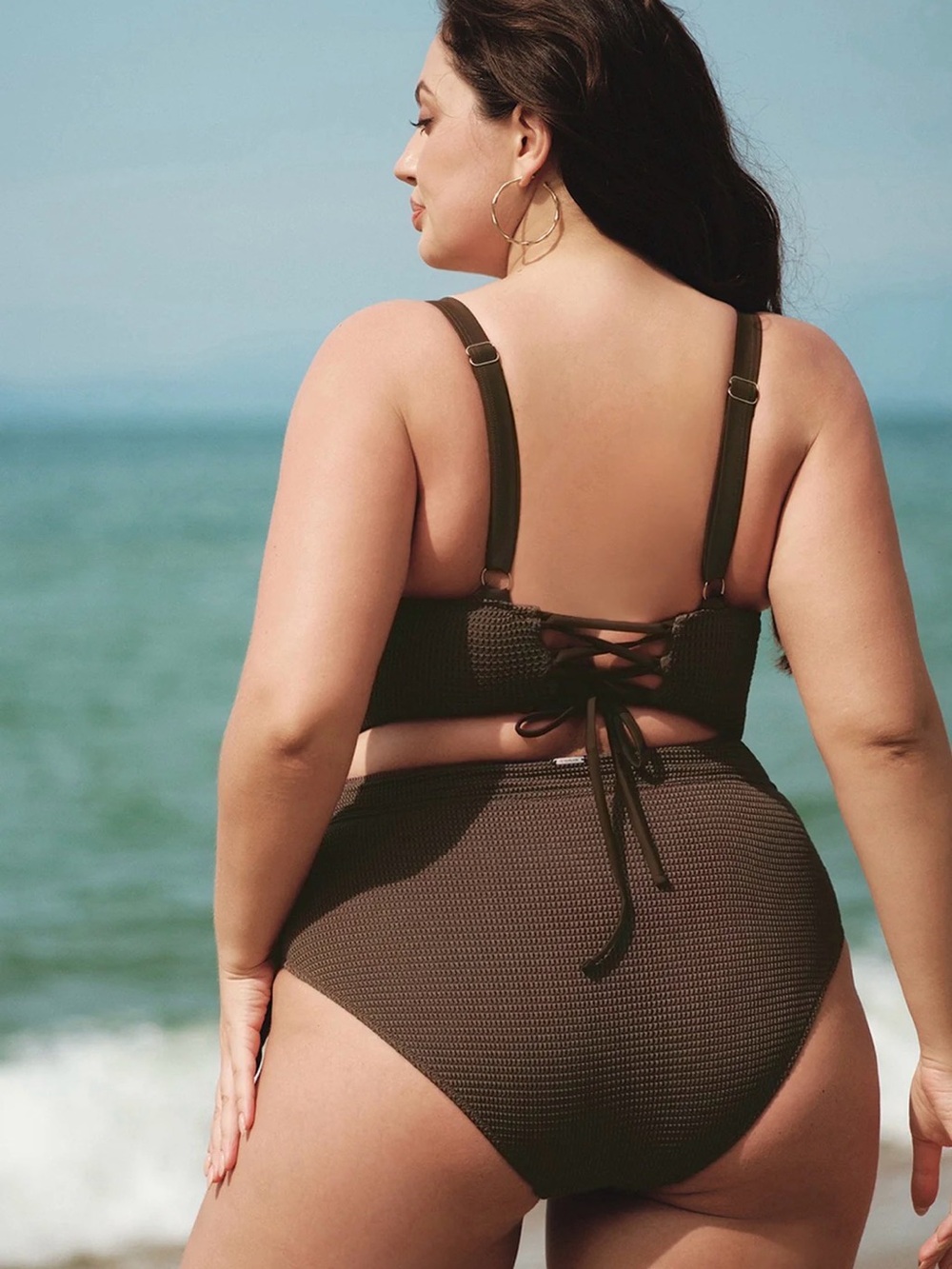 Textured Brown Plus-Size Two-Piece Bikini Set - Picture 2 of 2